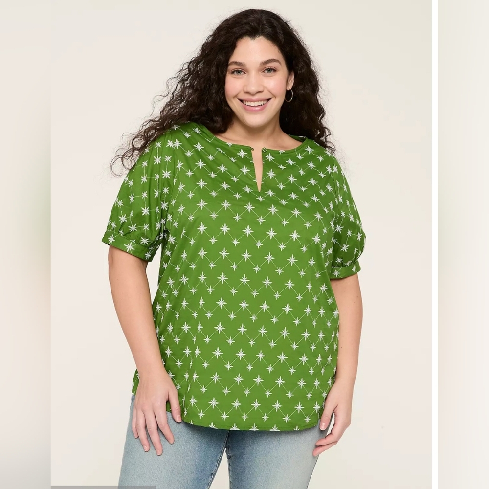 Lane Bryant NWT Embroidery Elbow-Sleeve Pullover Top Size 22W